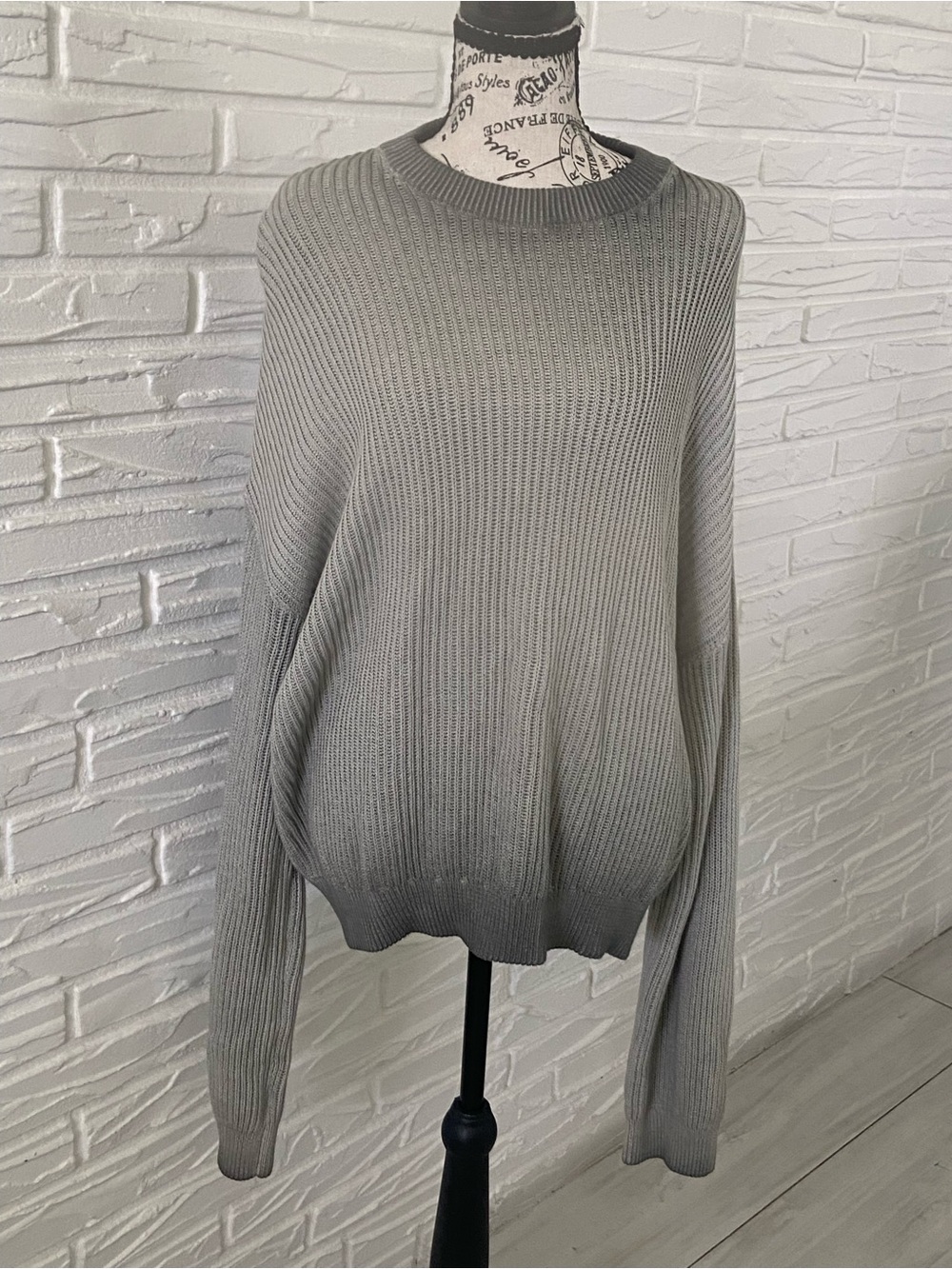 Bershka Light Grey Ribbed Crewneck Sweater